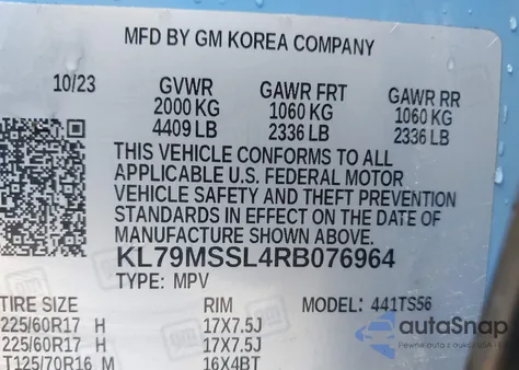 2024 Chevrolet Trailblazer Awd Activ z USA, uszkodzony, nr VIN KL79MSSL4RB076964